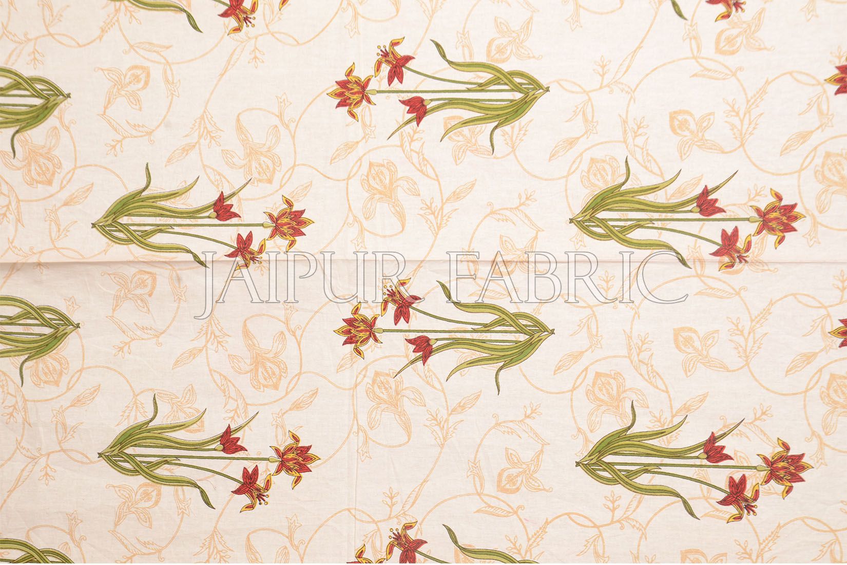 Red Border Lotus Floral Printed Cotton Single Bed Sheet