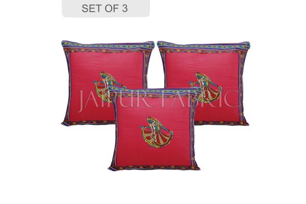 Pink Color Ghoomar Patch Work Cotton Cushion Cover