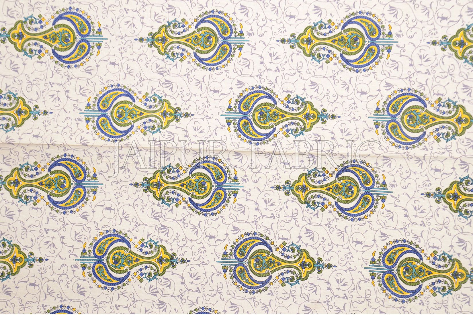 Blue Jaipuri Keri Printed Cotton Single Bed Sheet