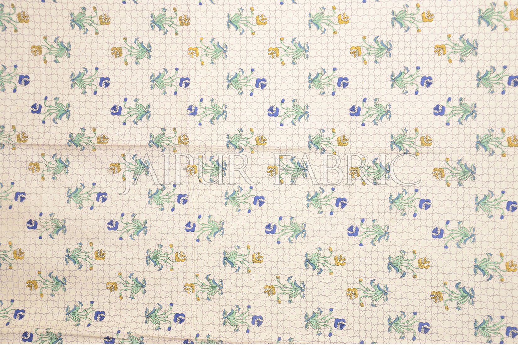 Green Border Trellis Base Floral Printed Cotton Single Bed Sheet