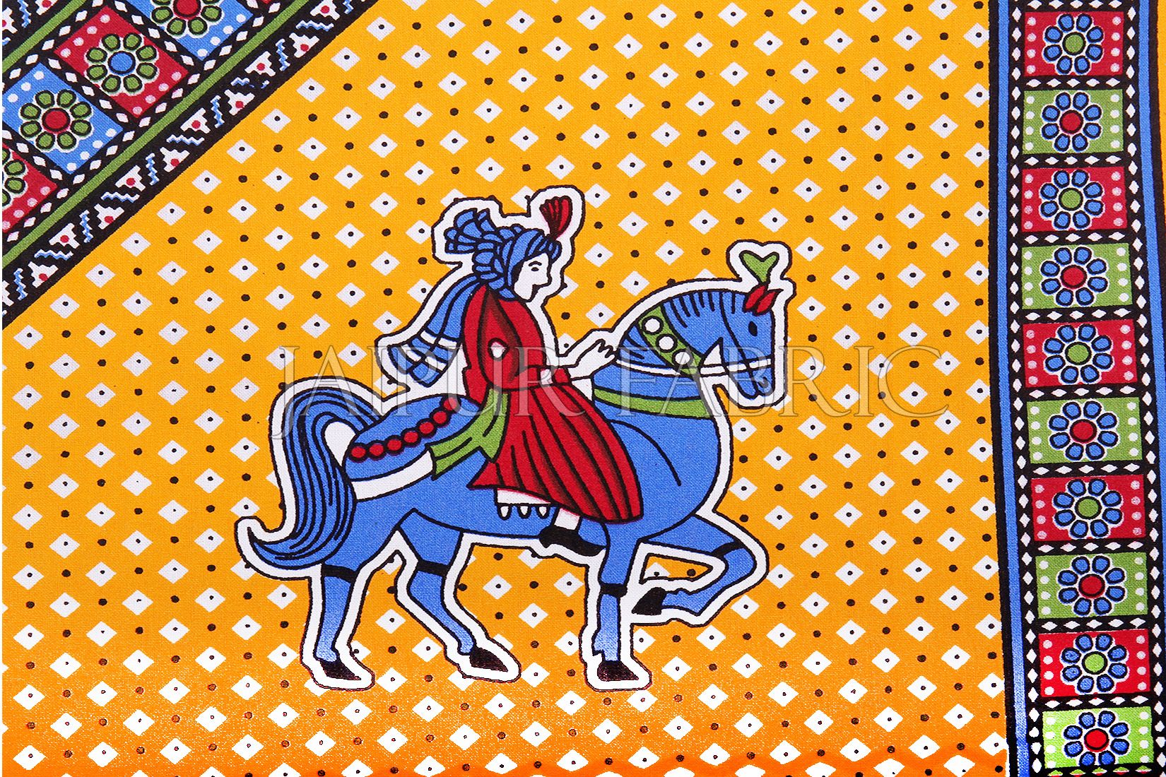 Yellow Base Jaipur Doli Design with Elephant Print Single Bed Sheet