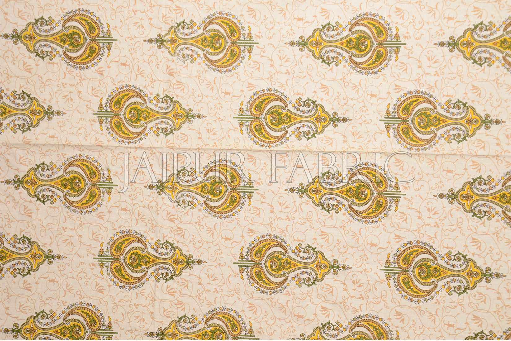 Yellow Jaipuri Keri Printed Cotton Single Bed Sheet
