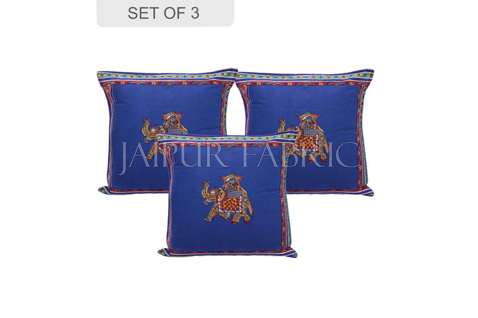 Blue Color Traditional Patch Work Cotton Cushion Cover
