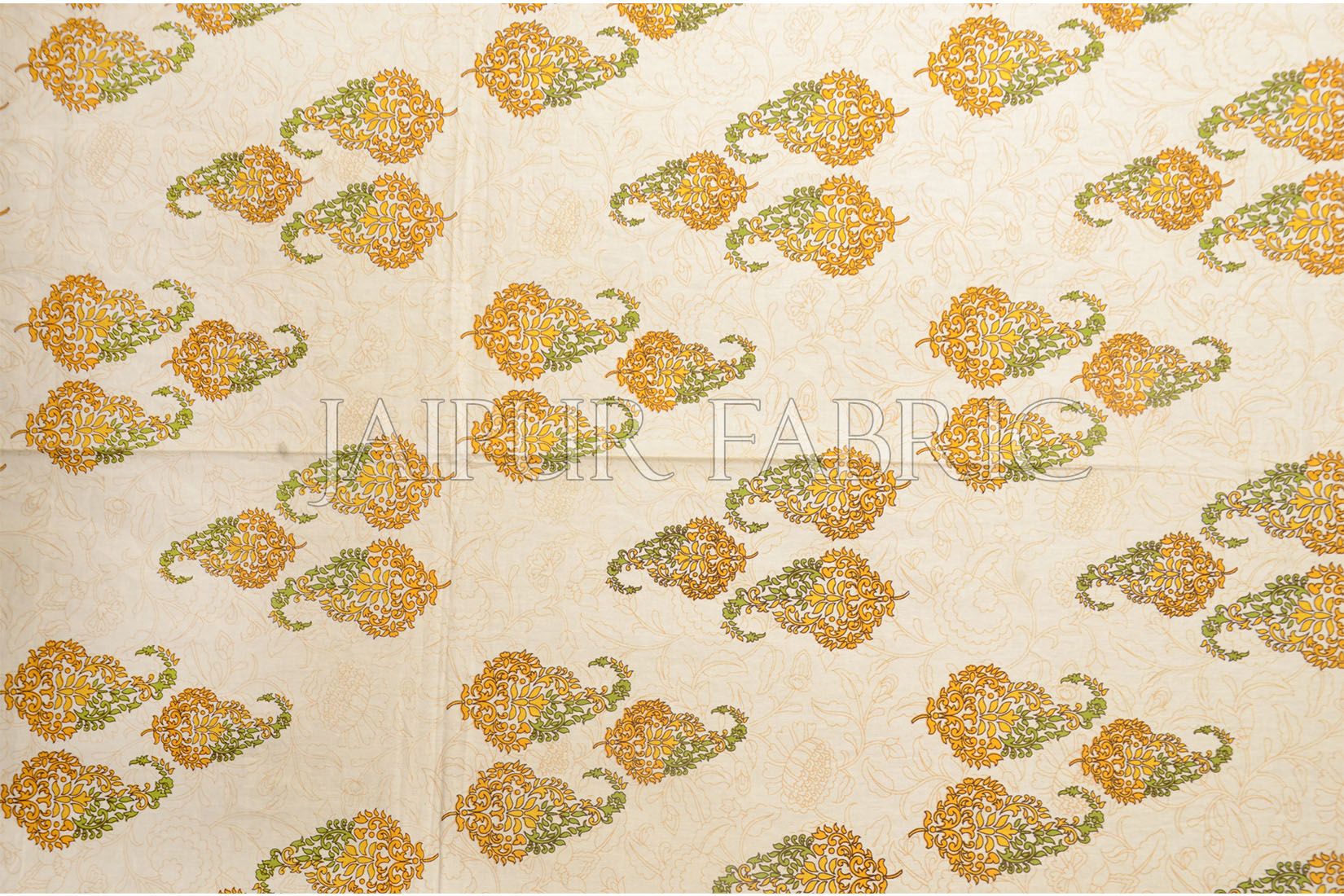 Yellow Border Boteh Printed Cotton Single Bed Sheet