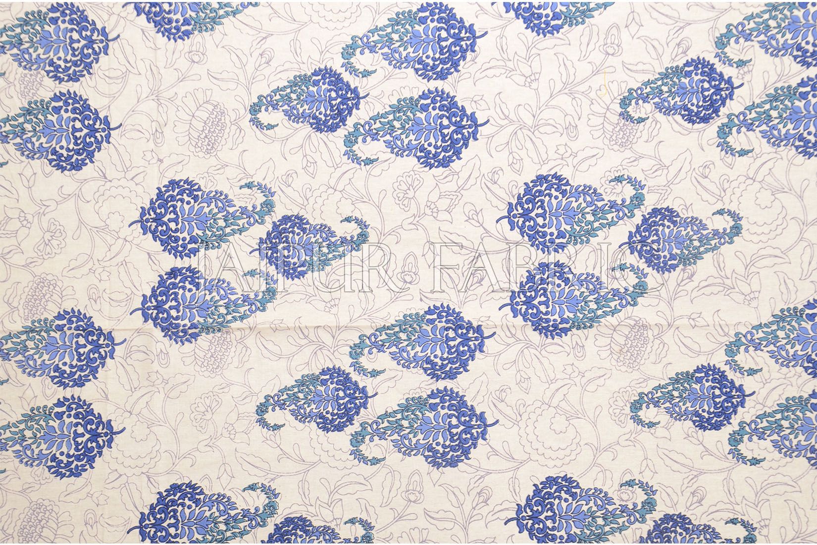 Blue Border Boteh Printed Cotton Single Bed Sheet