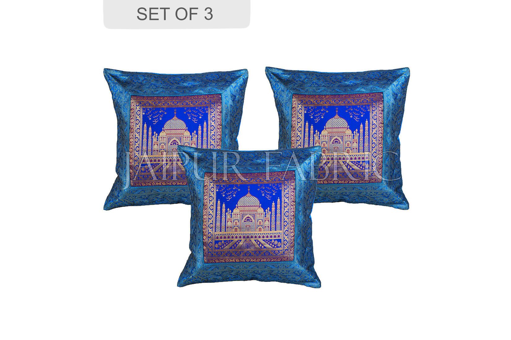 Blue Taj Mahal Thread Work cushion cover