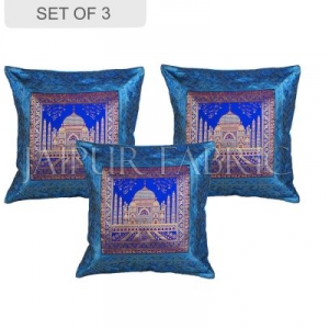 Blue Taj Mahal Thread Work cushion cover