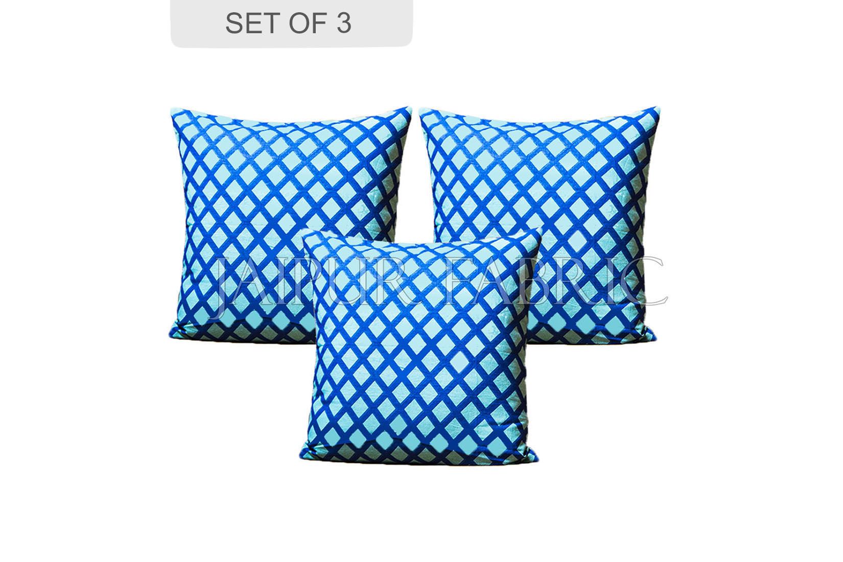Bice Color Blue Square Print Cushion Cover