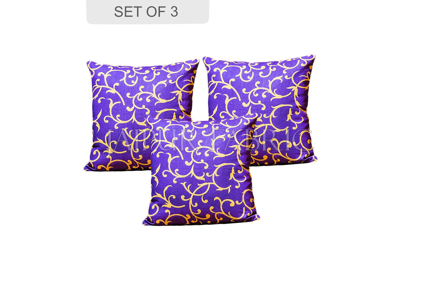 Purple Base Leaf Print Cushion Cover