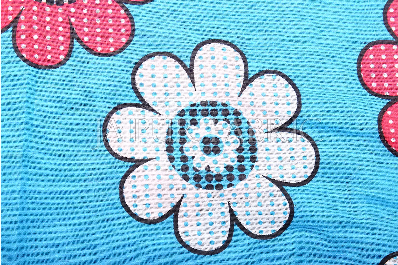 Blue Base Dotted Flower Print Double Bed Sheet