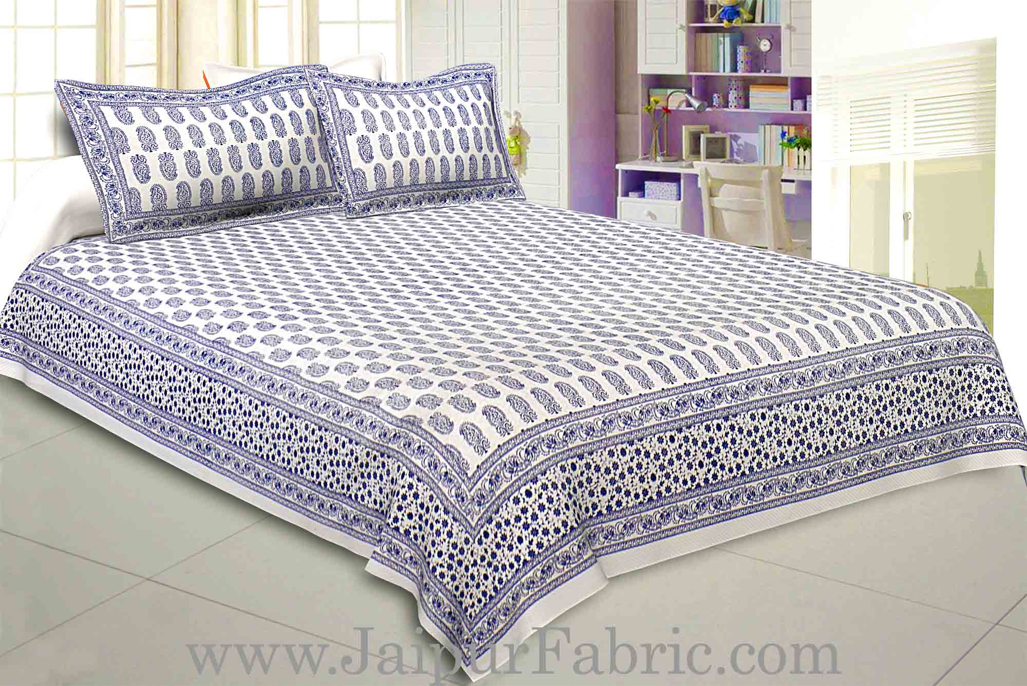 Charming Paisley Navy Blue Double Bedsheet  Soft Cotton