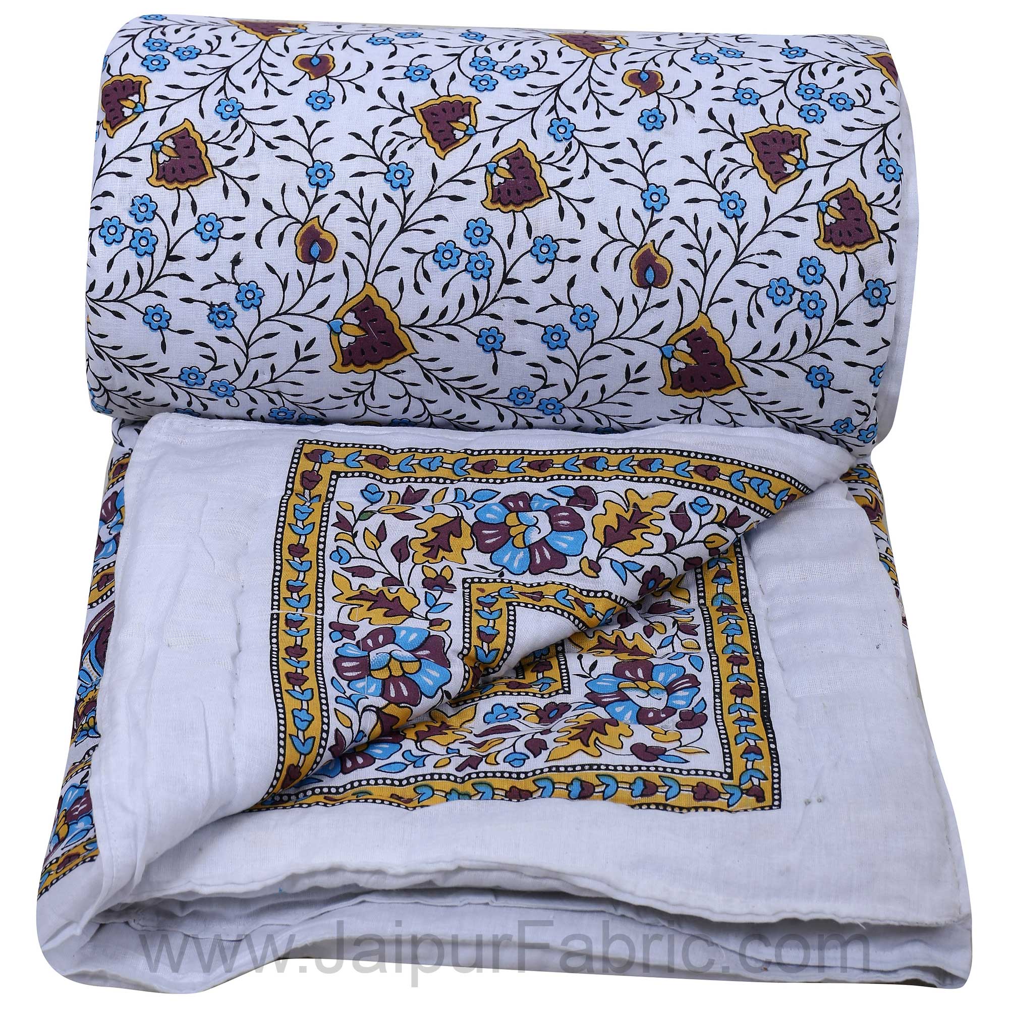 Jaipuri Quilt Floral Print 200Gsm Fine Cotton Single Bed Rajai