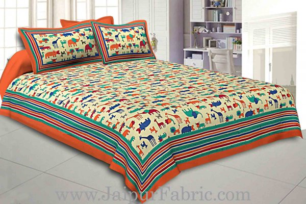 Double bedsheet Orange Color  Animal Pattern Smooth Touch With 2 Pillow Cover