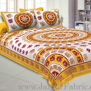Double bedsheet Yellow Border With Elephant Print Fine Cotton With Two Pillow Cover