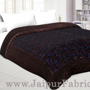 Jaipuri Hand Crafted Brown Smooth Touch  Floral Print Velvet Double Quilt