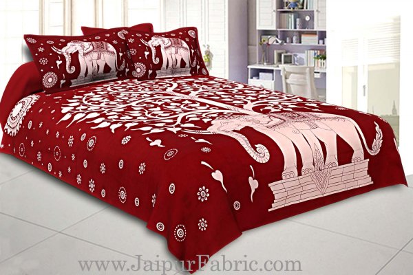 Double Bedsheet With Big Elephant And Tree Pattern With Two Pillow Cover