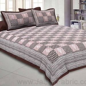 Double Bedsheet Coffe Brown Checkered Pattern