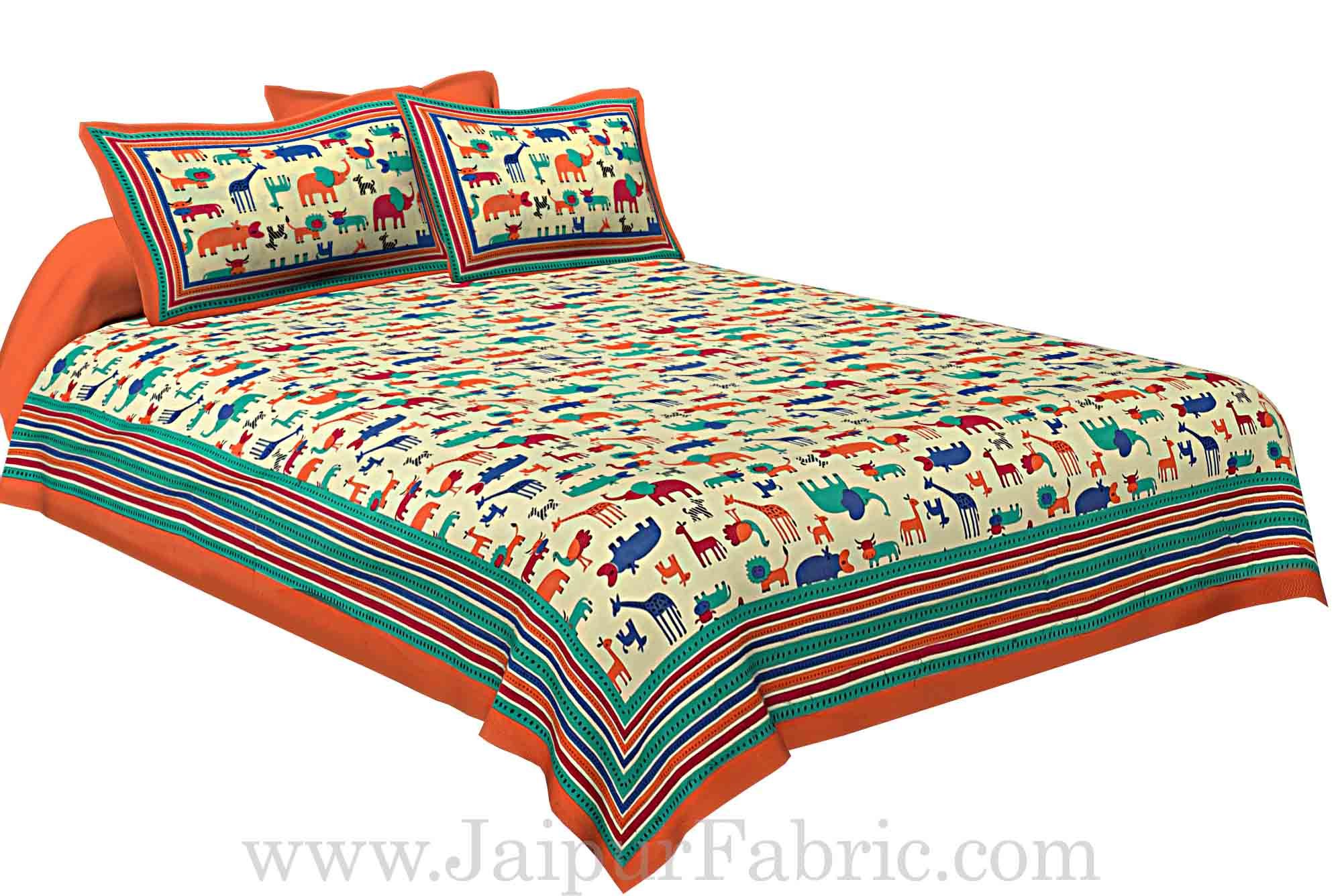 Double bedsheet Orange Color  Animal Pattern Smooth Touch With 2 Pillow Cover