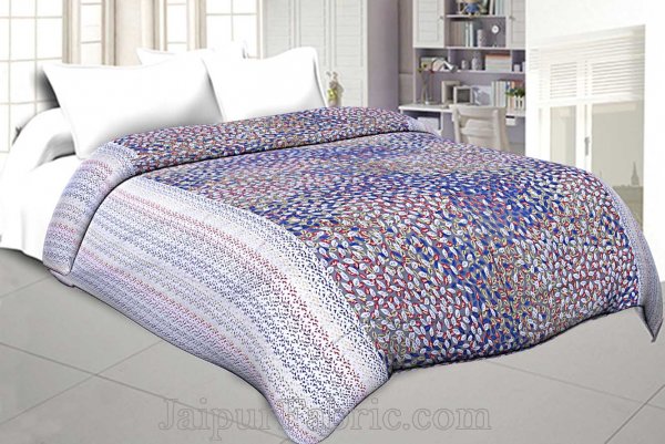 Cambric Cotton Double bed Reversible Dohar with Blue Spring Petals