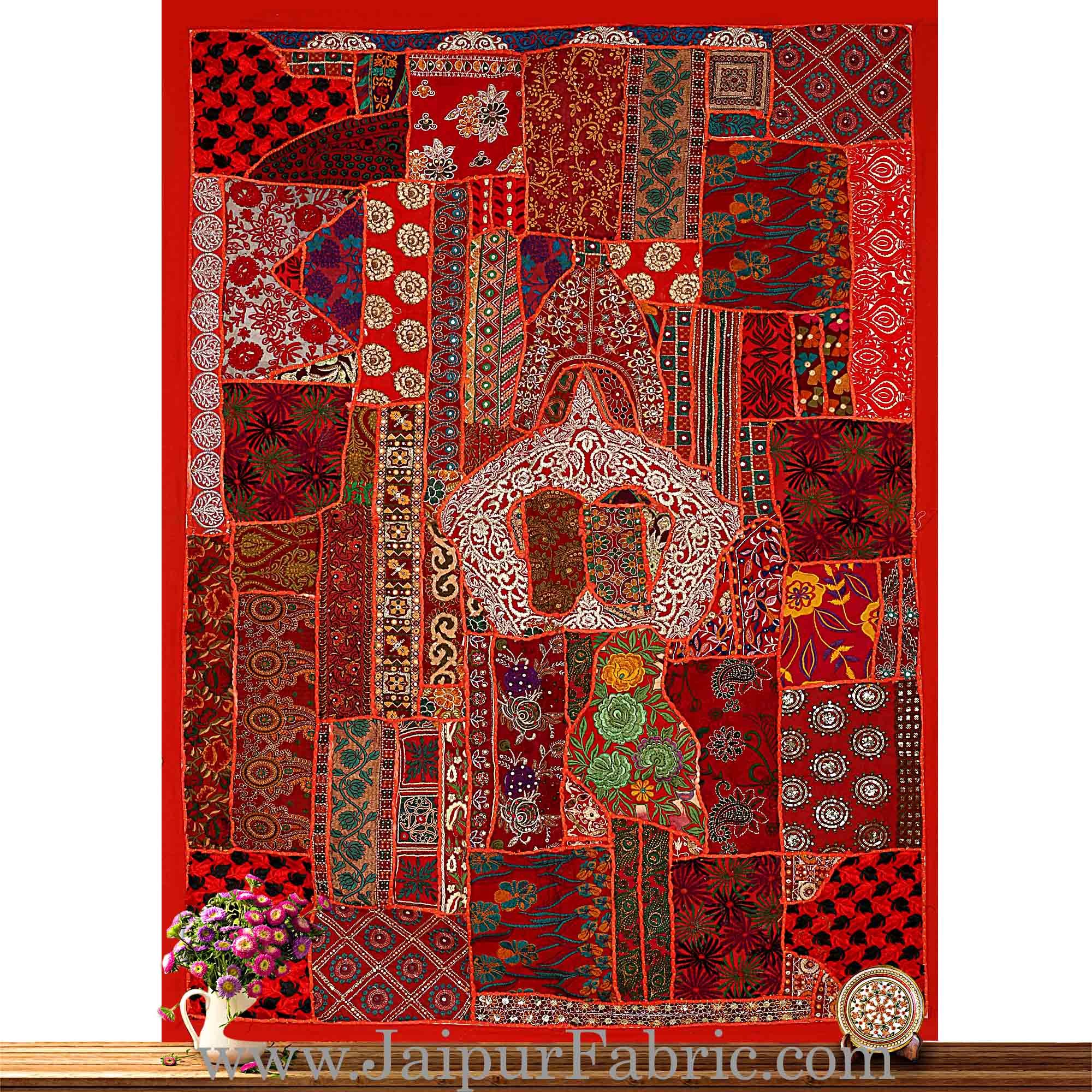 Wall hanging embroidered patchwork with applique work Multi Color