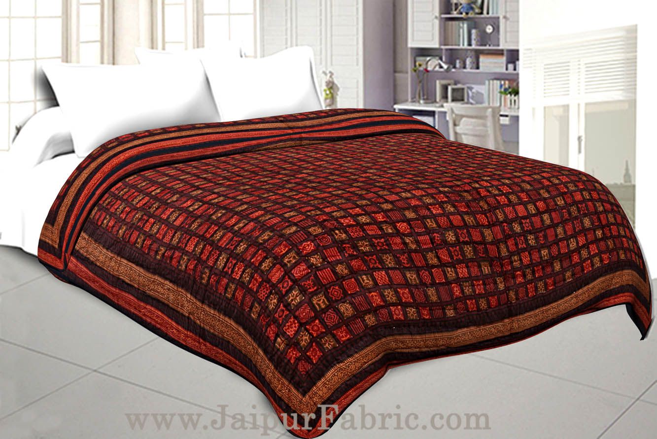 Double Bed Quilt Check & Dabu Cotton (Multicolour)