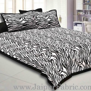 Black Border White  Base Zebra Print Fine Cotton Double Bed sheet  With Pillow Cover