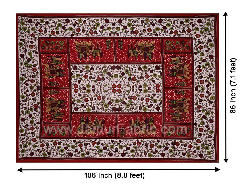 Maroon Border White Base Barat Pattern Screen Print Cotton Double Bed Sheet