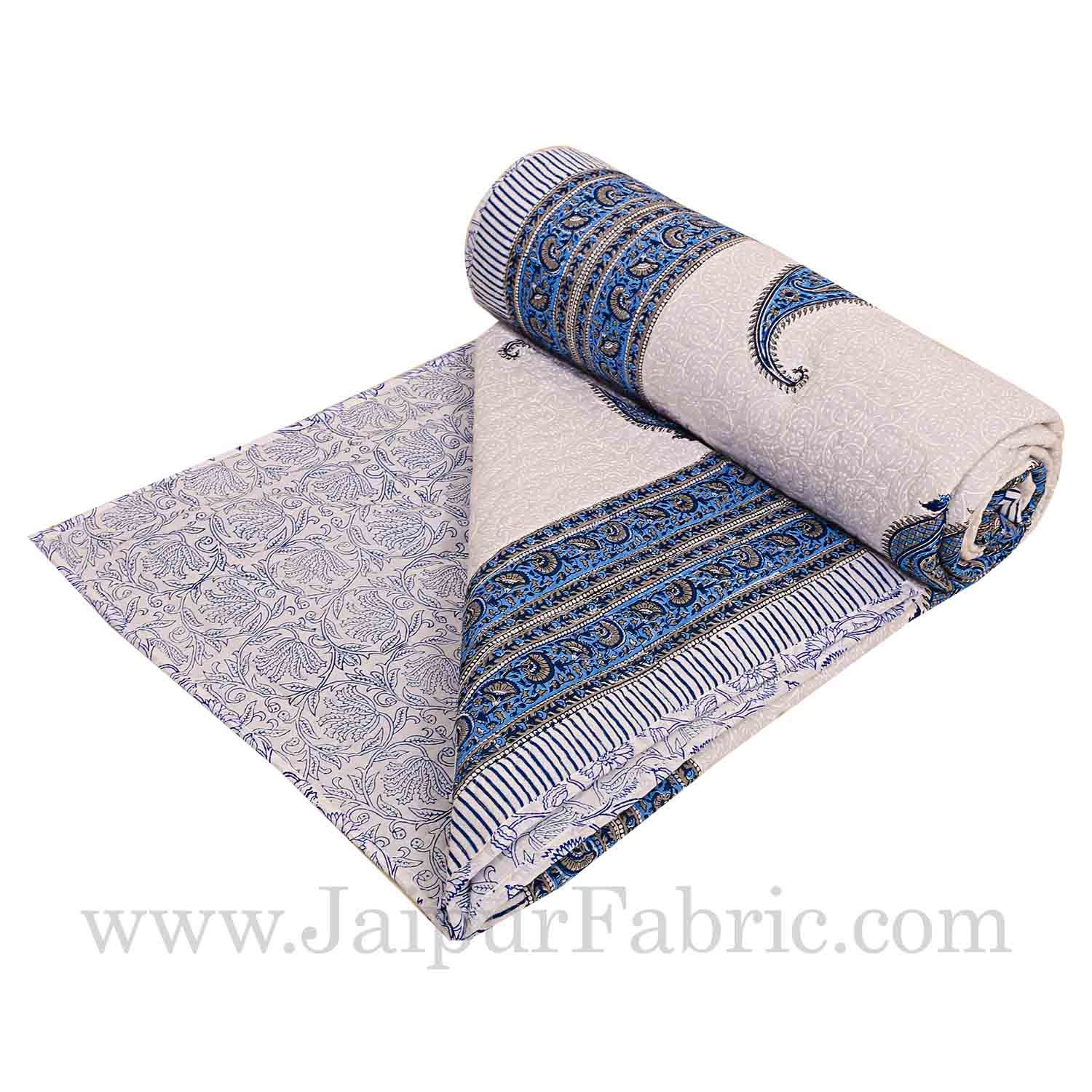 Hand Block Printed Paisley Print Super Fine Cotton Multi Uses Quilt,Dohar,Razai,Blanket