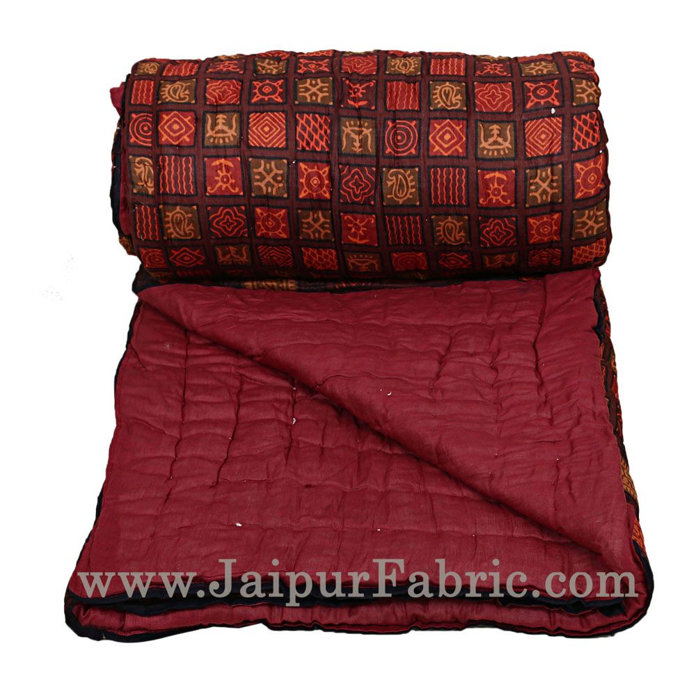 Double Bed Quilt Check & Dabu Cotton (Multicolour)