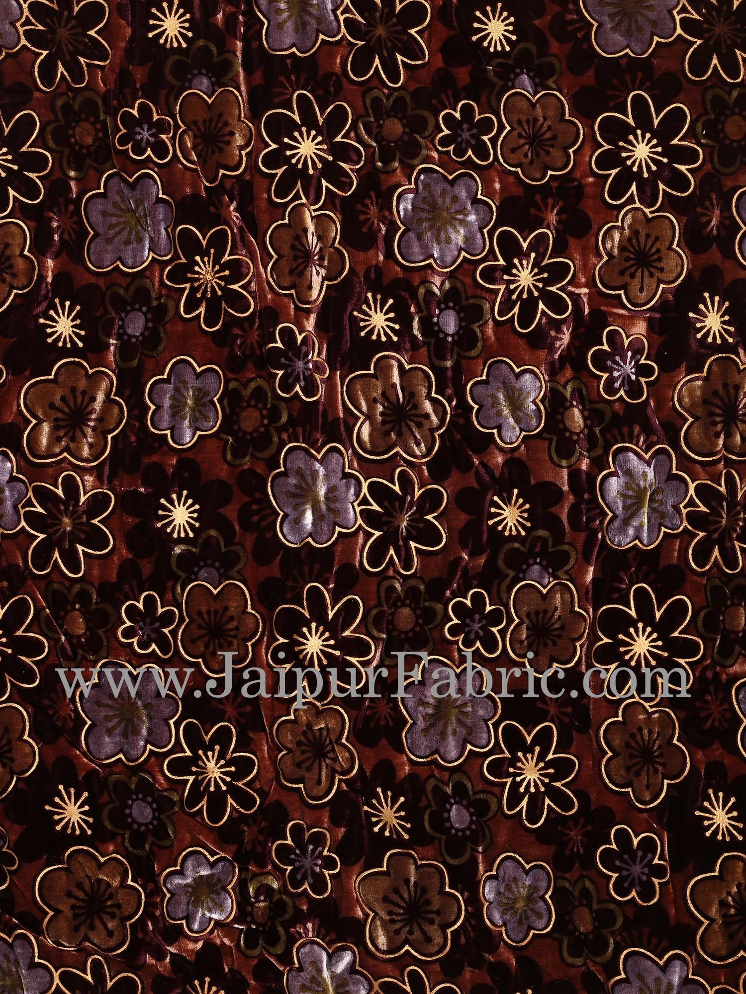 Dark  Brown With  Flower Print Velvet(Shaneel) Single  Quilt