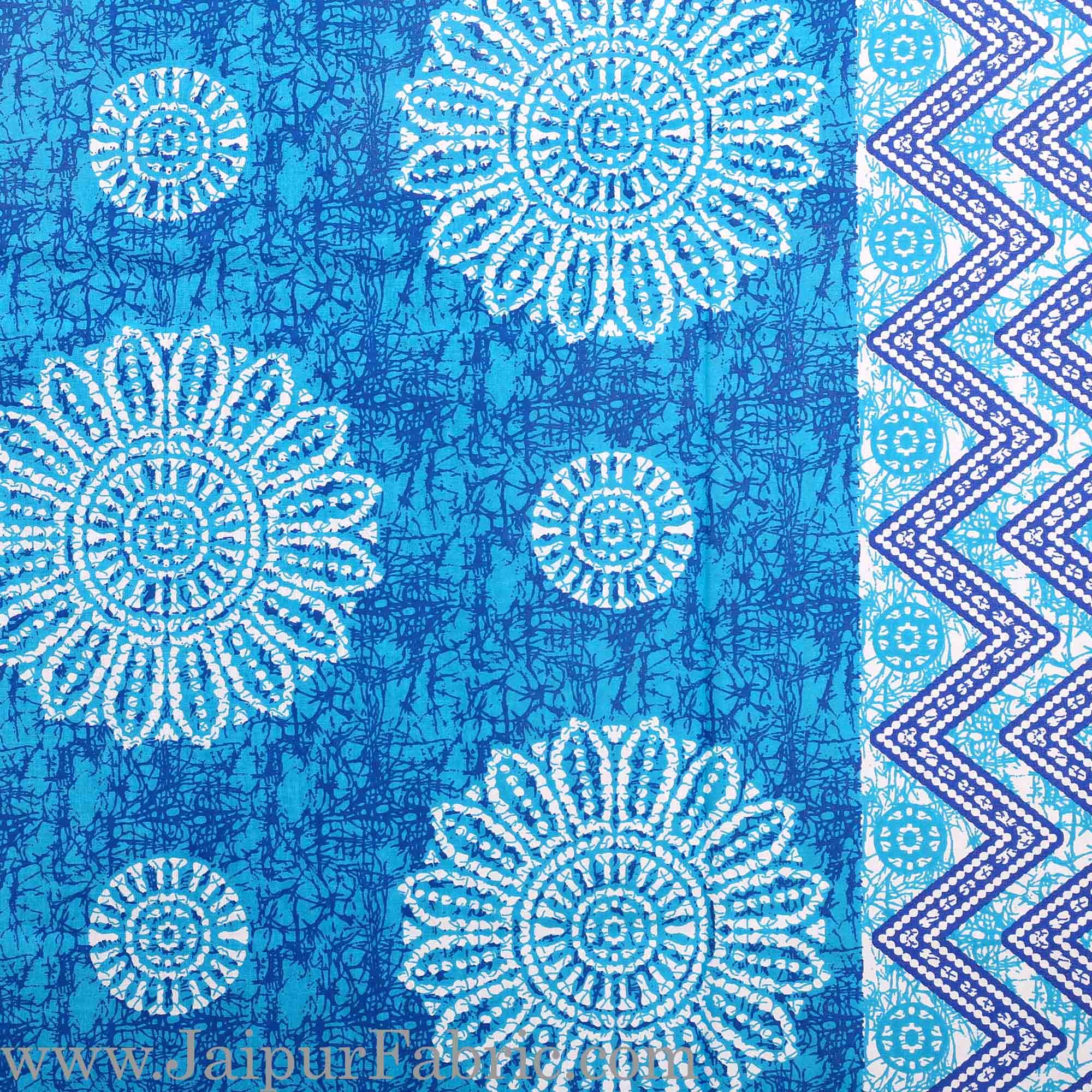 Single Bedsheet Pure Cotton Blue Firozi Border Flower Print Zig Zag Pattern