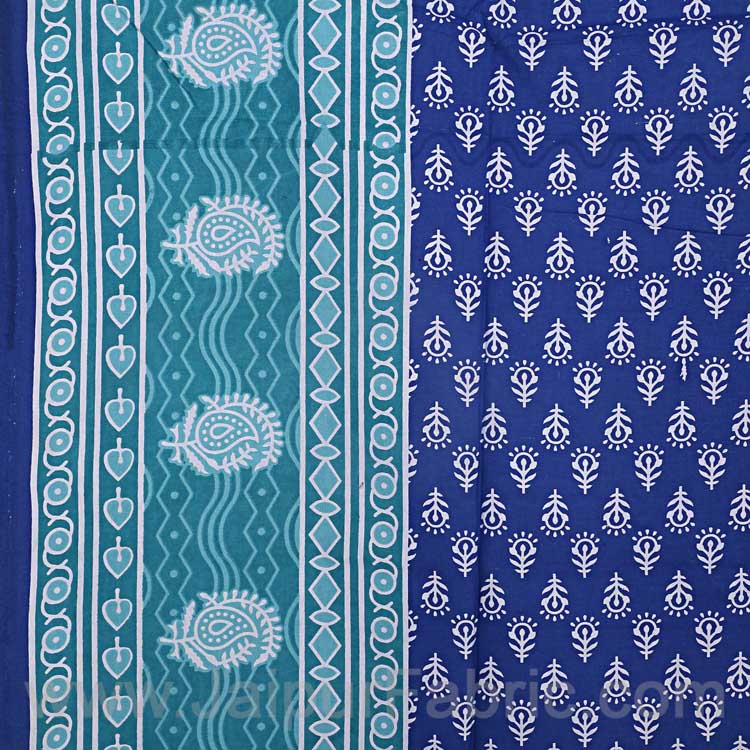 Navy Blue Color Floral Pattern Screen Print Cotton Single Bed Sheet