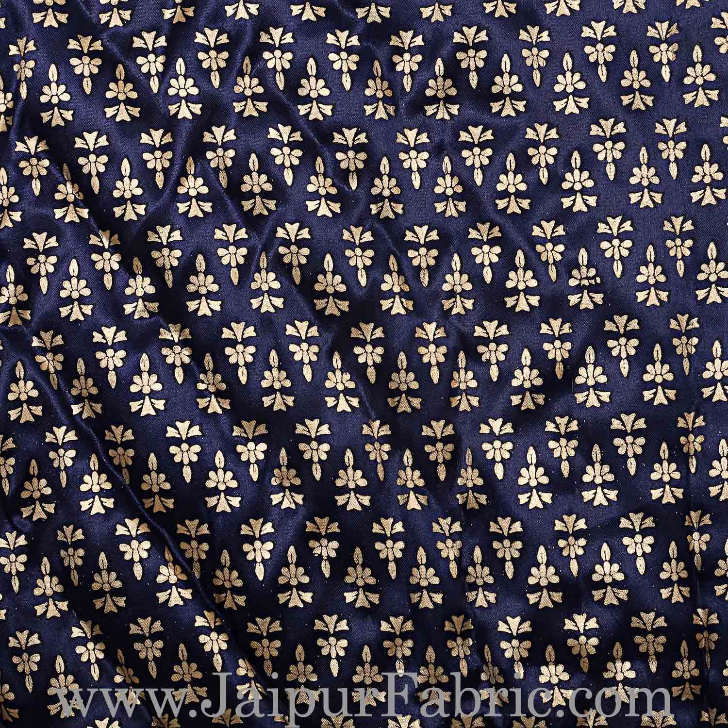 Single Bed Quilt Navy Blue Base Golden Floral Print Silk