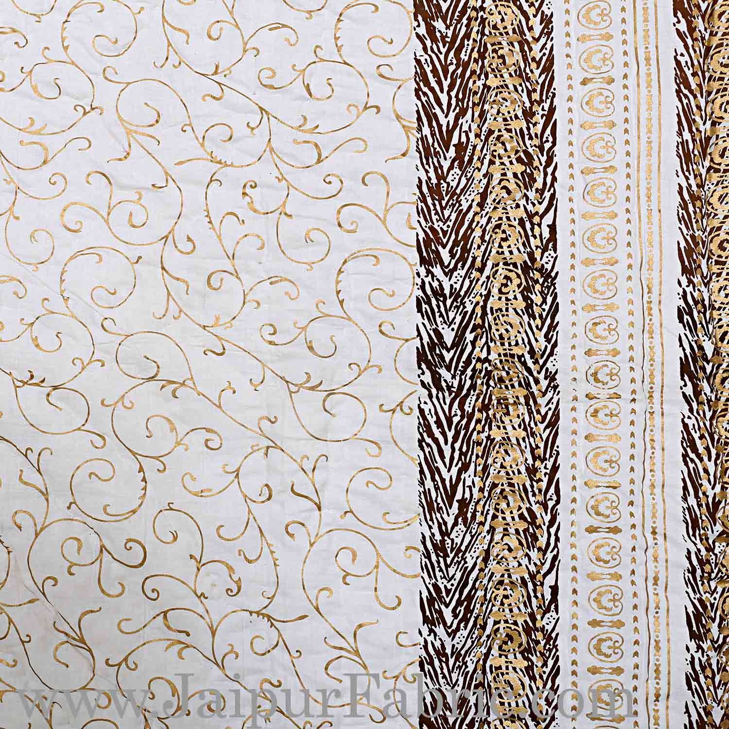 Jaipuri Printed Double Bed Razai Golden  Coffee White base with Jall pattern
