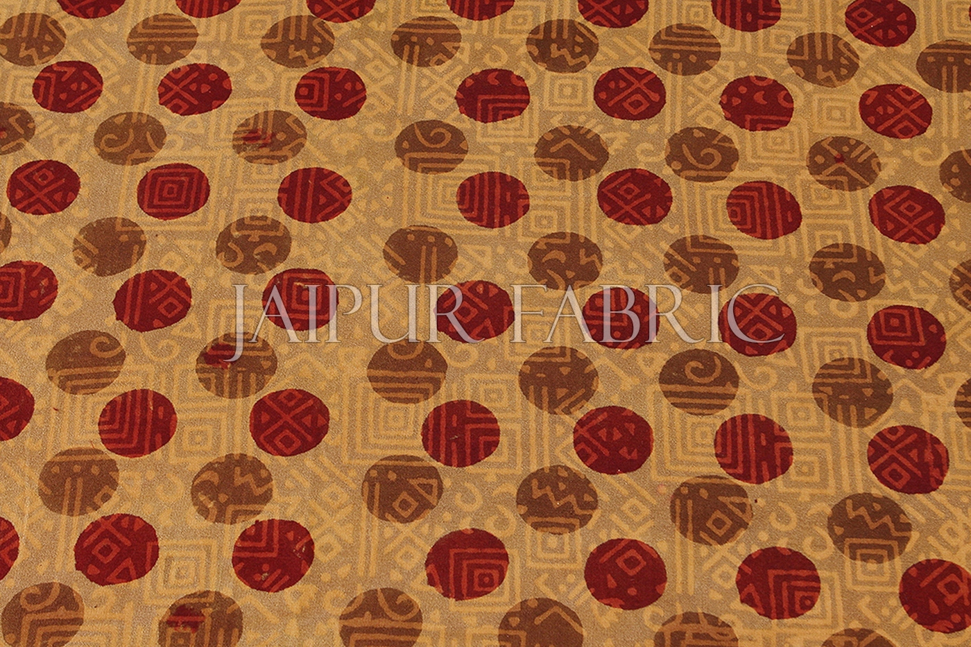 Red Polka Pattern Bagru Brown base Block Print Single Cotton Bed Sheet