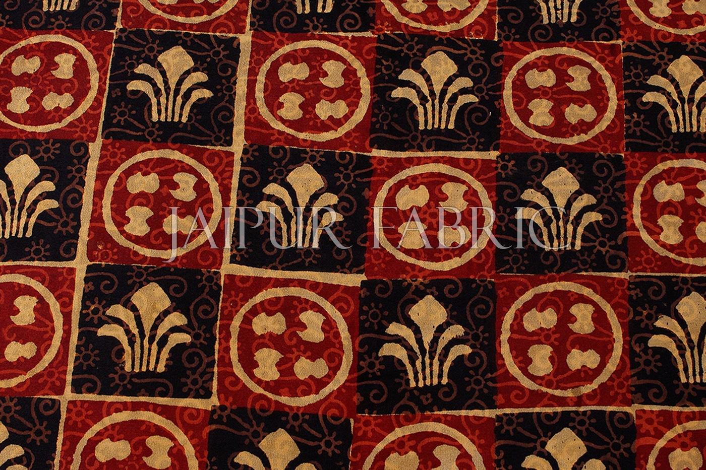 Red and Black Bagru Block Printed Single Cotton Bed Sheet