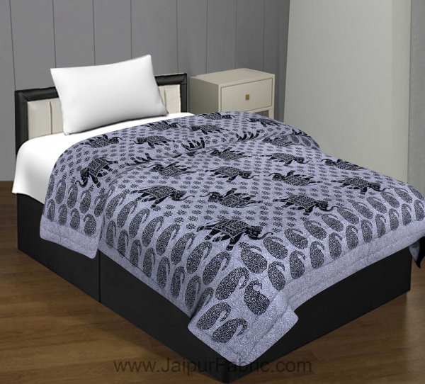 Jaipuri Quilt Elephant Print 200Gsm Fine Cotton Single Bed Rajai