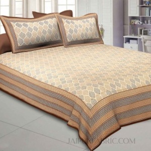 Leafy Style Brown Cotton Satin King Size Bedsheet