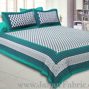 Double Bedsheet Sea Green Border Fine Cotton Leaf Print With Two Pillow Cover