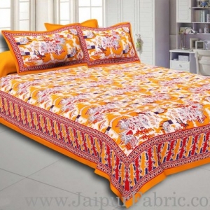 Yellow Border Good Looking Heritage Design Pure Cotton Double Bedsheet With Pillow Cover