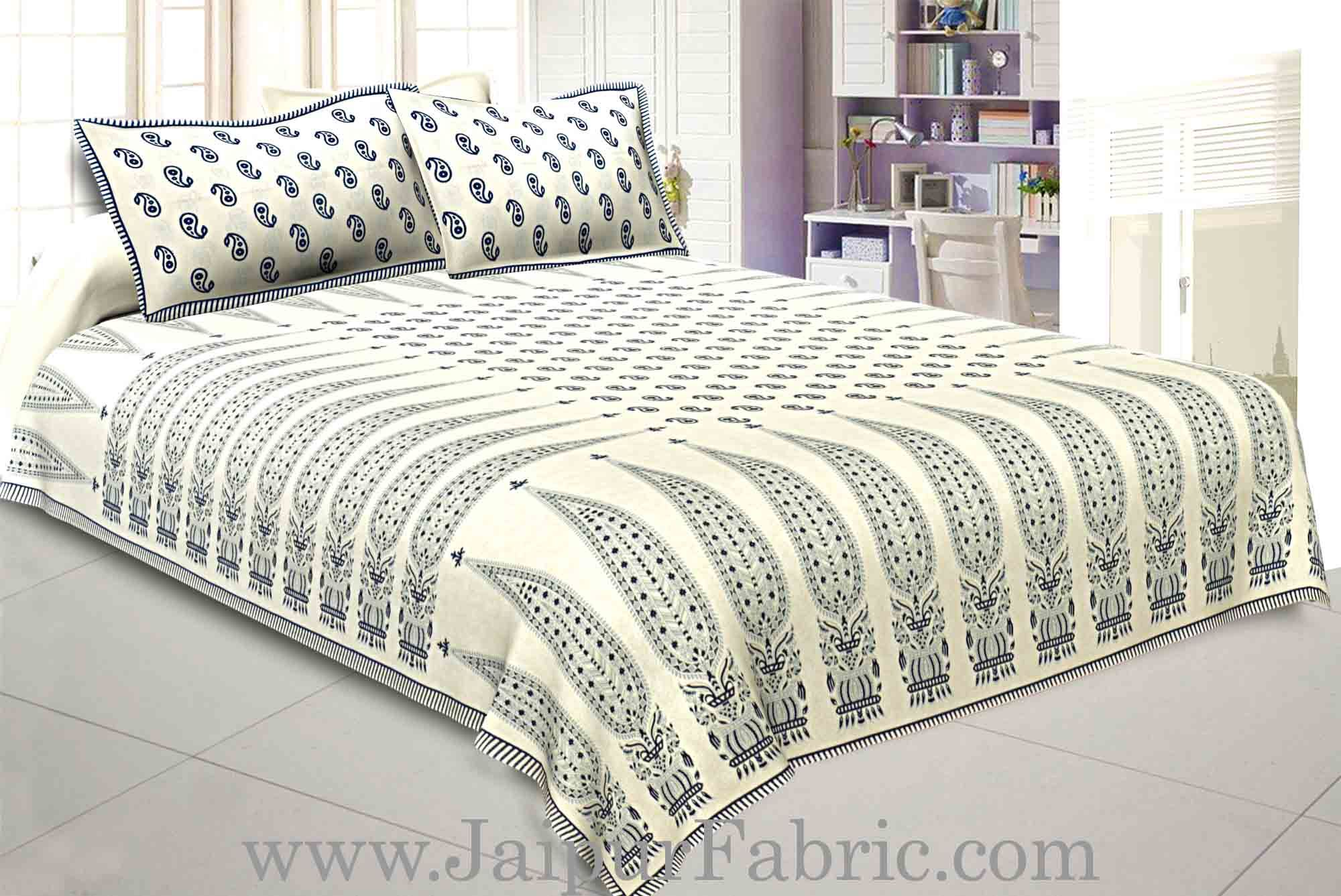 Double bedsheet Blue Long Leaf Smooth Cotton Screen Print