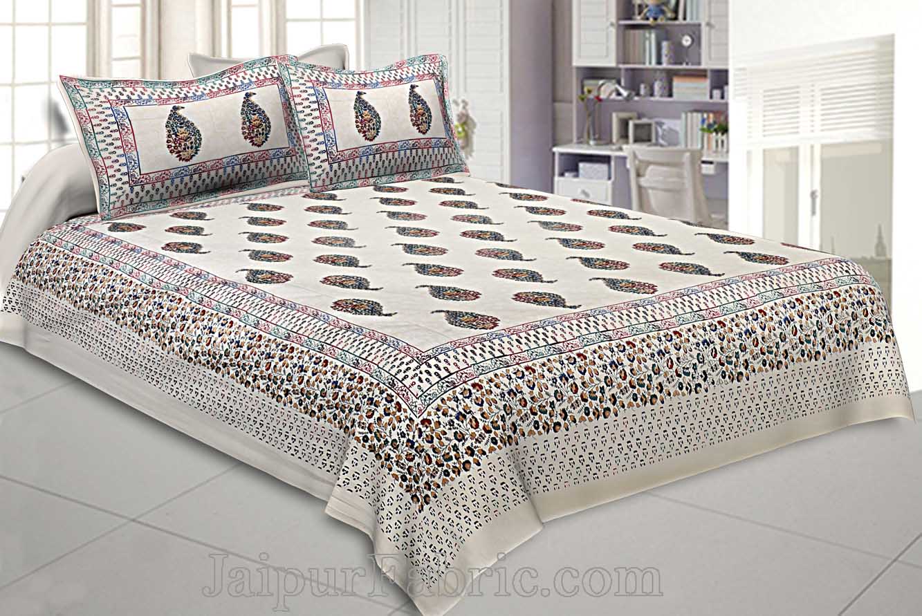 King Size Double Bedsheet Cream Colorful Paisley Satrangi