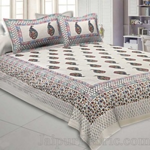King Size Double Bedsheet Cream Colorful Paisley Satrangi