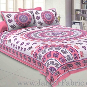 Double bedsheet Pink Border With Elephant Print Fine Cotton With Two Pillow Cover