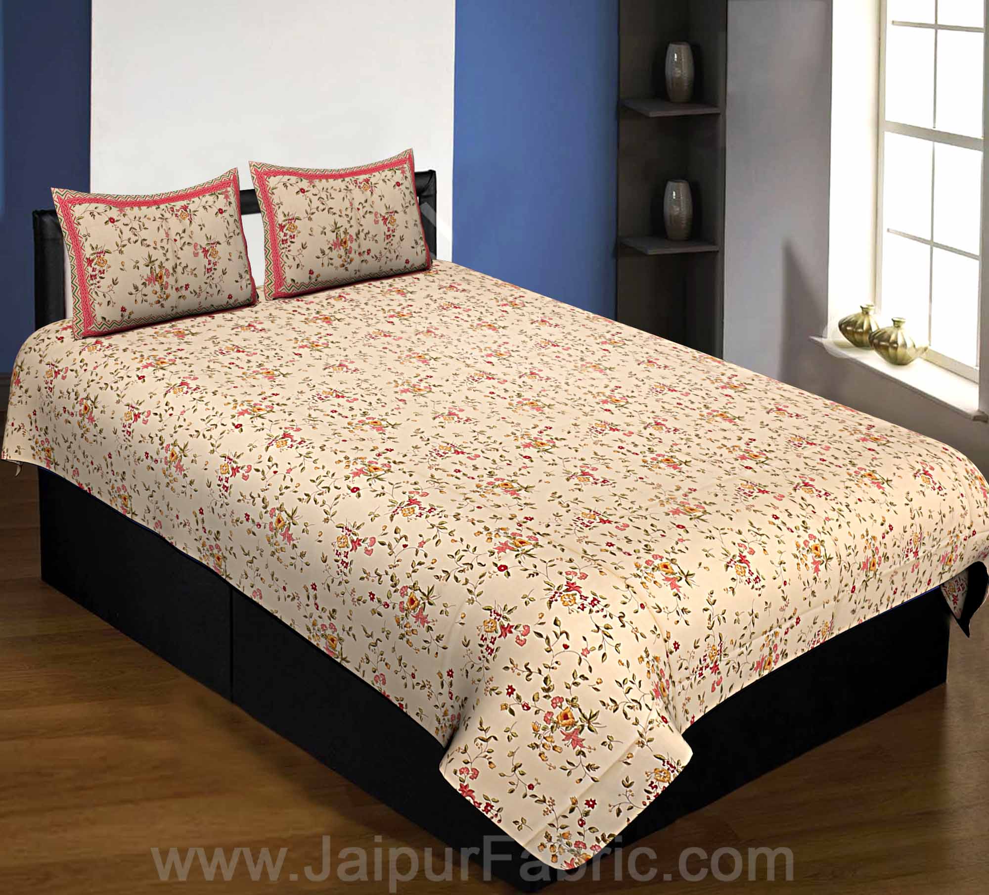Pure Cotton 240 TC Single Bedsheet cream floral motif print taxable