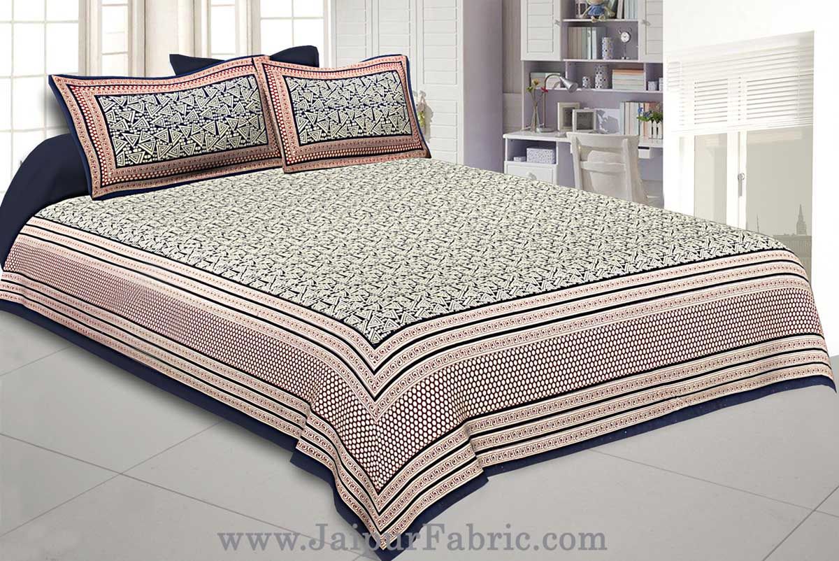 Super King Size Double Bedsheet Blue Retro Pattern with 2 Pillow Covers