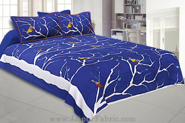 Indian Sparrow Double Bedsheet Blue Color With 2 Pillow covers