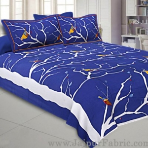 Indian Sparrow Double Bedsheet Blue Color With 2 Pillow covers