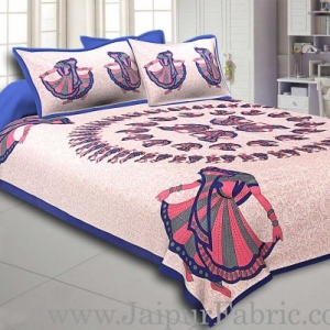 Blue  Border Rajasthani Gujri Dance Cotton Double Bedsheet
