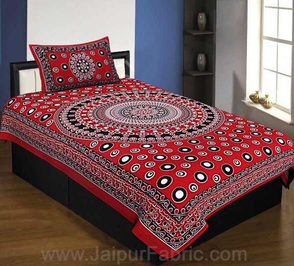 Single Bedsheet Maroon Color  Rangoli Pattern Smooth Touch With 1Pillow Cover